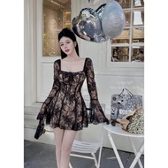 Bigsize Super hot floral lace design dress with flared sleeves 55-95kg D232