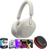 Sony WH1000XM5/S Wireless Industry Leading Noise Canceling Headphones, Silver Bundle with Premium 2 YR CPS Enhanced Protection Pack, Deco Gear Headphone Case and Audio Entertainment Essentials Bundle