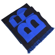 BURBERRY 8059892 撞色英字LOGO純羊毛保暖長圍巾.藍黑