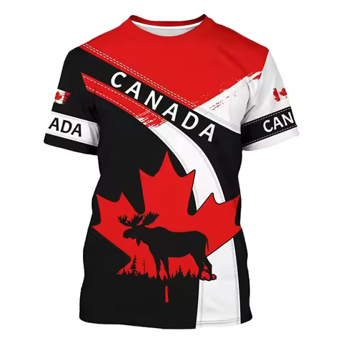 Fashion New Canada T-shirt Men's Clothing Harajuku Street Fashion T Shirts 3D Print Maple Leaf Deer 