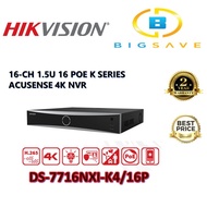 HIKVISION 16CH / 16 CHANNEL DS-7716NXI-K4/16P 16-CH 1.5U 16 POE K SERIES ACUSENSE 4K NVR