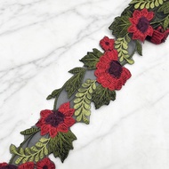 MERAH RDB709 Exclusive Red Floral Embroidered Lace - Beautiful Lace Application for Fashion & Hijab