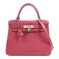 HERMES Epsom皮革Kelly 28銀扣手挽肩背兩用袋 Rose Tyrien/Rose Pourpre