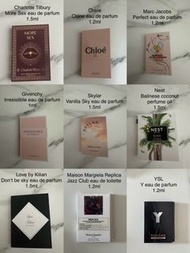 $25@包本地平郵 名牌香水sample YSL Chloe Maison Magiela Charlotte Tilbury Marc Jacobs Skylar D&G Givenchy Nest