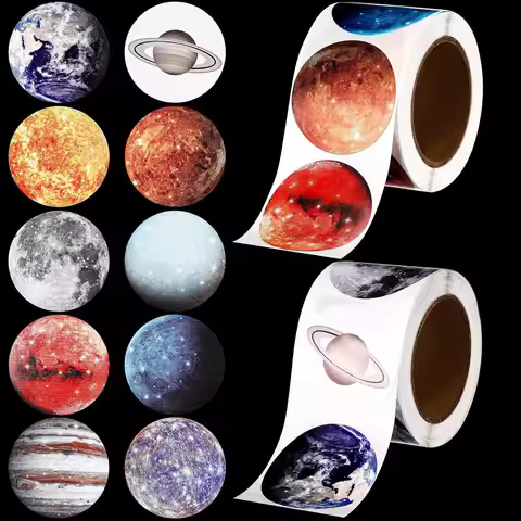 500Pcs /1 Rolls 2.5cm/1inch Planet Space Planet Circle Sticker Decoration Gift Box Sticker Label Sta