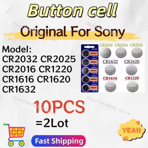10Pcs Original For SONY CR2032 battery CR2025 CR2016 CR1632 CR1220 CR1620 CR1632 CR1616 cr2032 cr202