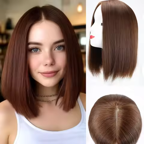 #BB5 Brown Jewish Wig with Silk Base Real Virgin Human Hair Kosher Style Silk Top Same Length Real S