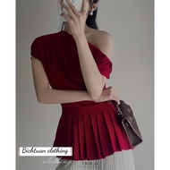 Women's Off-Shoulder Peplum Blouse, Off-Shoulder Pleated Waist Blouse Real Photo - 23rd.September