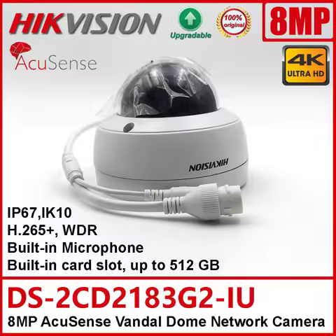 Original Hikvision DS-2CD2183G2-IU 8MP 4K POE IR AcuSense Built-in Mic Fixed Dome Network Camera Dee