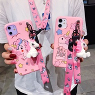 yiki|iPhone 14 13 12 Pro Max 14 Plus 13 Pro 12 Mini Cartoon Unicorn Lanyard Soft Phone Cover + Doll