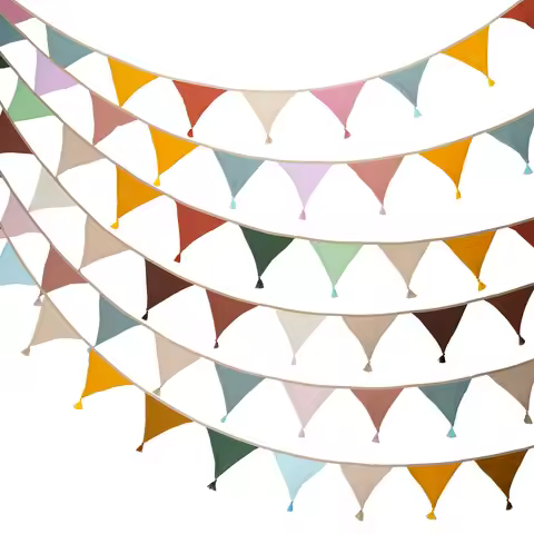 2.6M/8.5FT Nursery Fabric Bunting 10 Triangle Pennant Flags With Tassels Party Decor Banner Home Bab