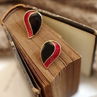 老又好古董珠寶 Vintage 紅黑琺瑯水滴夾式耳環 c246