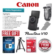 CANON MALAYSIA SET Canon Powershot V10 Vlog camera free canon RIG CASE/64gb/TRIPOD/CLEANING KIT orig