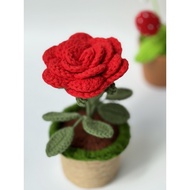 [Sg ready stock]Crochet Rose Flower Pot Plant,Handmade Crochet Rose Pot Decor ,Valentine's day gift