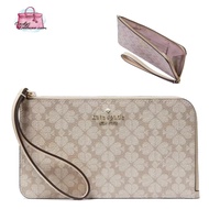 CHAT BEFORE PURCHASE)NEW AUTHENTIC INSTOCK KATE SPADE LUCY SPADE FLOWER MEDIUM L-ZIP WRISTLET IN DARK BEIGE KG487