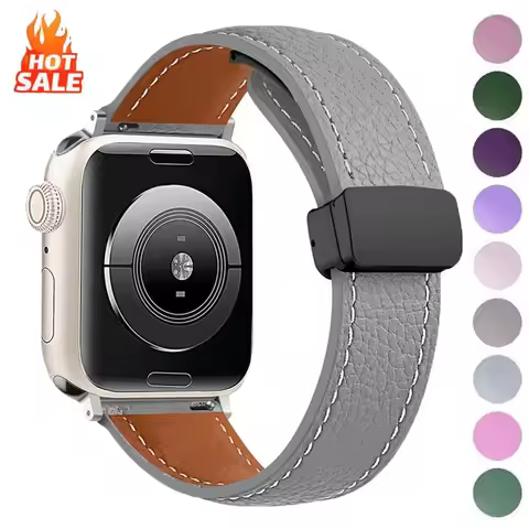 Genuine Buckle Strap Folding Slim Leather Bracelet For Apple Watch 41mm 44mm 45mm 46mm 49mm iWatch S