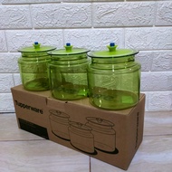 Tupperware counterpart kapasitas 900 ml warna hijau set 3 pcs toples cantik / toples lebaran / toples set