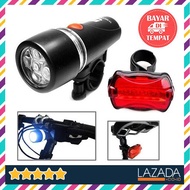 Lampu Depan Sepeda 5 LED &amp; Lampu Belakang Powerbeam - Lampu Depan Sepeda Sangat Terang - Lampu Sepeda Gunung MTB - Lampu Sepeda Anti Air