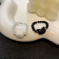 Cat Black Ring Cat White Ring Girlfriend Ring Premium Appearance ins
