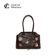 Leacat Retro badge armpit bag women's large capacity commuting versatile college style single should