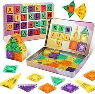 Magnetic Tiles Travel Toys, 26PCS STEM Mini Magnetic Letters Building Blocks with ABC Alphabet Iron 