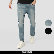 DAVIE JONES กางเกงจ็อกเกอร์ ยีนส์ เอวยางยืด สีดำ Drawstring Denim Joggers in nblack DN0017 BK NV