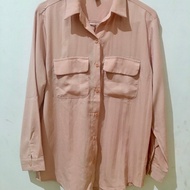 KEMEJA (Ready to Wear) LAUREN Peach Long Sleeve Shirt with 2 Front Pockets, Casual Style (Ld 105cm)