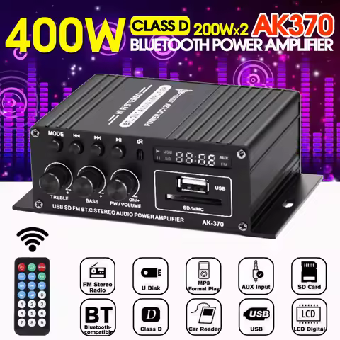 AK370 400W Home Digital Bluetooth-compatible Amplifiers Audio Bass Audio Power Amplifier Hifi FM Aut