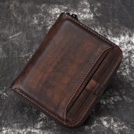 European and American Wallet Men's Short First Layer Cowhide Wallet Men's Vintage Wallet Vertical Zipper Casual Youth Small Wallet Zp026