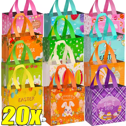 Easter Tote Gift Bags Creative Cartoon Rabbit Egg Basket Pattern Laminating Nonwoven Tote Bags Eco-F