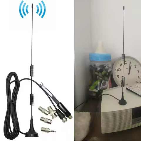 Universal AM/FM Antenna Magnetic Base FM Radio Antenna for Indoor Video with 5 Adapter Home Theater 