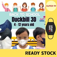(50 PCS) Duckbill 3D Kid Earloop / Headloop 4-12 years old 4ply Face Mask Black White Denim Blue 6D Vmask