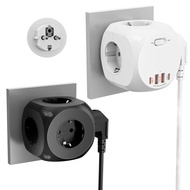4000W Eu Plug European Standard Plug 4 Ac 5Ac Multitap Power Strip Electrical Socket with 2 Usb-A 2 
