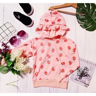 6E2-Autumn Pink Strawberry Girls Lace Hooded T/Long Sleeve Top (K5622)
