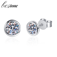 Bestone 925 Sterling Silver Plated Pt950 Gold Earrings for Women Simple Moissanite Earrings