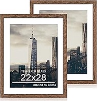22x28 Picture Frame Set of 2, 22 x 28 Wood Poster Frames with Mat for 18x24, Wooden Photo Frames wit