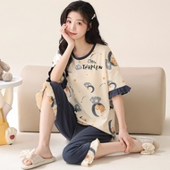 baju perempuan 1 set baju set perempuan Piyama saiz besar wanita musim panas kapas seluar pendek len