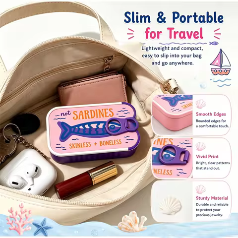 Novelty Sardine Can Jewelry Storage Boxs Travel Earring Ring Holder Case Multi Color Mini Sardine Ti