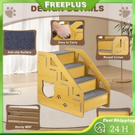 4-Step Wooden Pet Stairs Nonslip Carpeted Dog Stairs Ramp Wooden Pet Ladder Pet Furniture for Dogs a