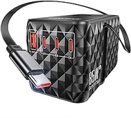 LENCENT 85W International Travel Power Adapter with Retractable USB C Cable, GaN Universal Travel Ad