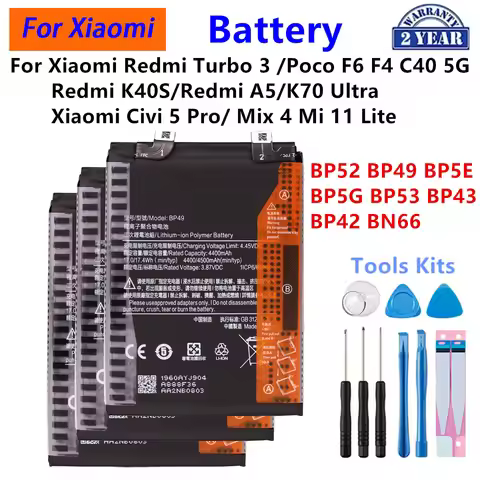 BP52 BP49 BP5E BP5G BP53 BP43 BP42 BN66 Battery For Xiaomi Turbo 3 Poco F6 F4 C40 Redmi K40S A5 K70 
