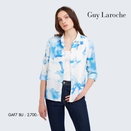 เสื้อผู้หญิง เสื้อเชิ๊ตแขนสี่ส่วน สีฟ้า ขาว Guy Laroche Light Linen Shirt เนื้ื้อผ้าลินินยับน้อยถึงน้อยที่สุด เบา ใส่สบายไม่ระคายผิว (GAF7BU)