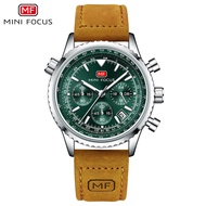 MINI FOCUS mens watch multi-functional quartz watch aviation chronograph genuine leather luminous wa