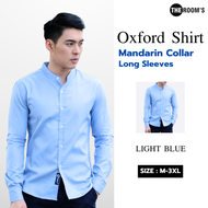 THE ROOMS - เดอะรูม เสื้อเชิ้ต คอจีน สีฟ้า Oxford แขนยาว รีดง่าย ใส่สบาย