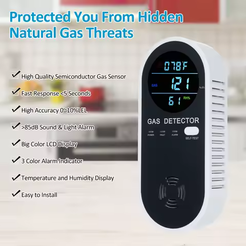 Natural Gas Detector 3 in 1 Plug-in Propane Gas Detector Gas Temperature Humidity Combustible Gas De