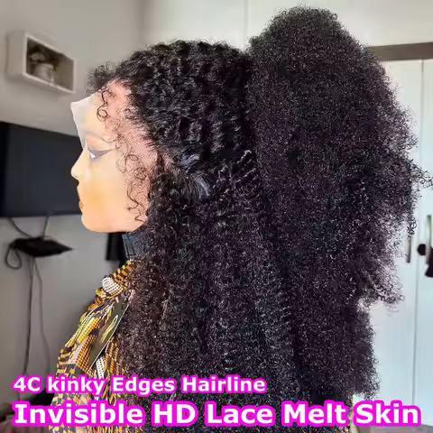 9x6 Skinlike Real HD Lace Closure Wig Afro Kinky Curly 4C Kinky Edges Curly Baby Hair Wig Kinky Curl