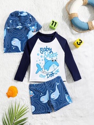 嬰兒男寶寶卡通圖形比基尼泳衣,附帶游泳帽