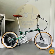 Fnhon Gust 22” • 9 Gears Shimano • Schwalbe One 451 • Foldable Foldie Fold Bike Bicycle • 20” 451 • Postal Green Retro
