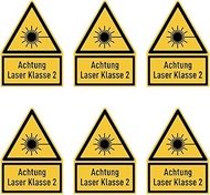 Sticker 75 x 50 mm, Pack of 6 – Warning Laser Class 2 – Warning Sign with Text (German) (Yellow/Blac