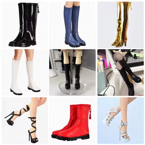1/6 Fashion Trend Female Leather Shoe Boots High Heels Toys Model PVC Material 12" TBLeague Phicen S